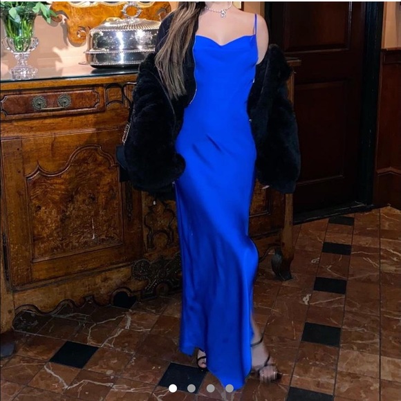 Express Conscious Edit Satin Cowl Neck Asymmetrical Hem Maxi Slip Dress - Picture 4 of 12